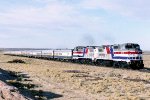 Pepsi scheme Amtrak #512, #514 lead AOE train toward the Grand Canyon at Anita (GCRY).